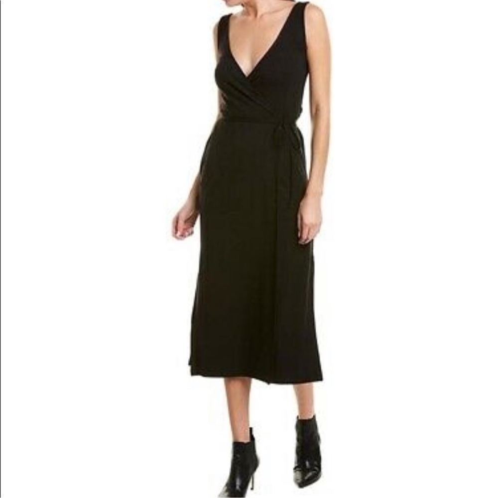 VINCE Sleeveless V-Neck Midi Wrap Dress Black Size Large NWT